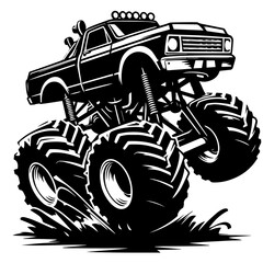 Black and white silhouette vector of a Monster Truck on white background © Blakez