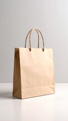 Light beige paper shopping bag with light brown handles
