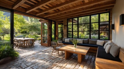 Fototapeta premium Rustic modern interior with outdoor patio