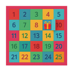 Paper Craft Advent Calendar with Colorful Numbered Windows and Gift, Cutout Transparent PNG