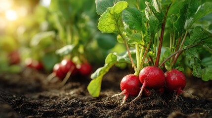 Vibrant radish plants growing in rich soil (2)