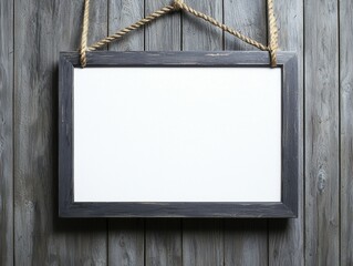 Blank Signboard Hanging on Wooden Wall with Rustic Charm and Texture