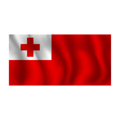 Flag of Tonga wavy flutters in wind, with folds 3d