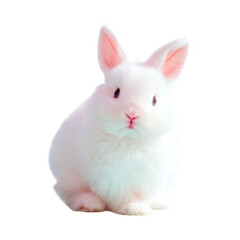 Obraz premium Fluffy white rabbit sitting with long ears perked pet raw profile
