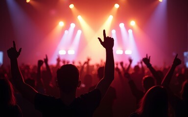 Silhouette of a crowd cheering at a large concert. High quality