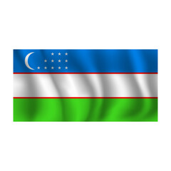 Flag of Uzbekistan wavy flutters in wind, with folds 3d