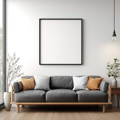 Gray Leather Sofa Blank Square Frame Minimalist Room Decor