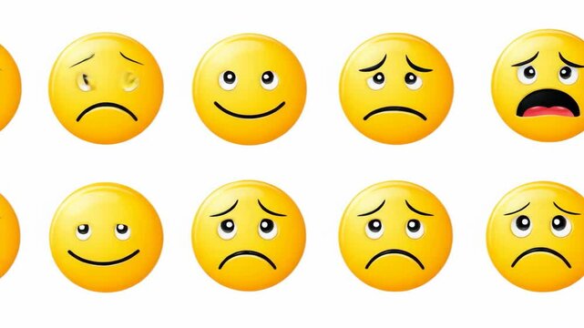 Diverse Emojis Expressing Various Emotions - A collection of yellow emojis showcasing a range of facial expressions, including happy, sad, and ambivalent.