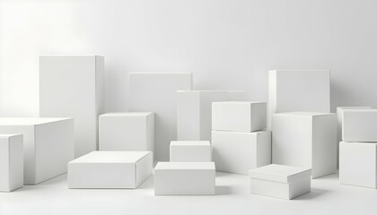 Minimalist white boxes on white backdrop providing customizable product showcase