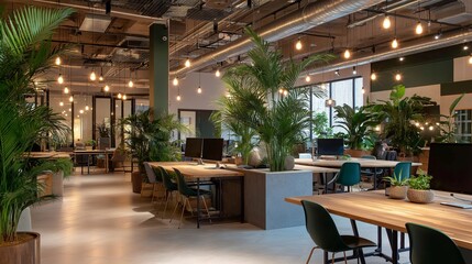 Fototapeta premium Modern Office With Plants and Lighting