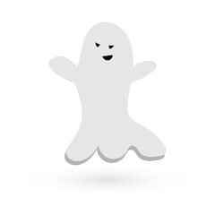 cute monster with emotions autumn holiday halloween spooky spirit flying ghost poster or banner vector illustration