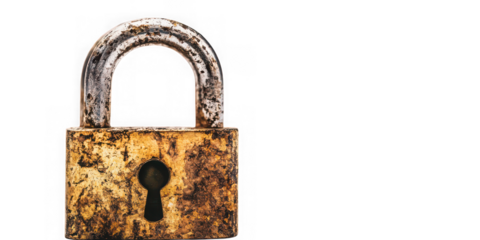 Rusty Padlock Isolated on White Background, Security Concept  on transparent background