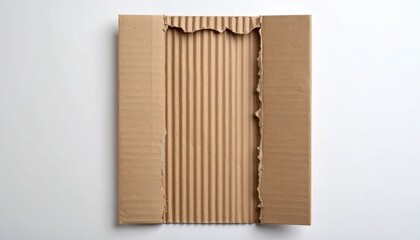 Open Cardboard Box With Ripped Corrugated Edge On White Background
