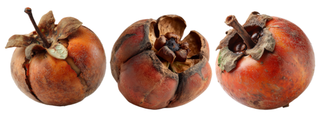 Three medlar fruits isolated on transparent background