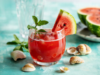 Refreshing Watermelon Cocktail with Mint and Seashells