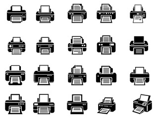 Printer Icons Set with Paper and Document Output