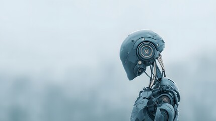 4k White cyborg / robotic humanoid head,face part, powered by ai , close-up shot, detail focus, blur background, potrait