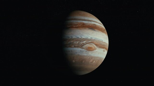 dolly out of jupiter with starry background