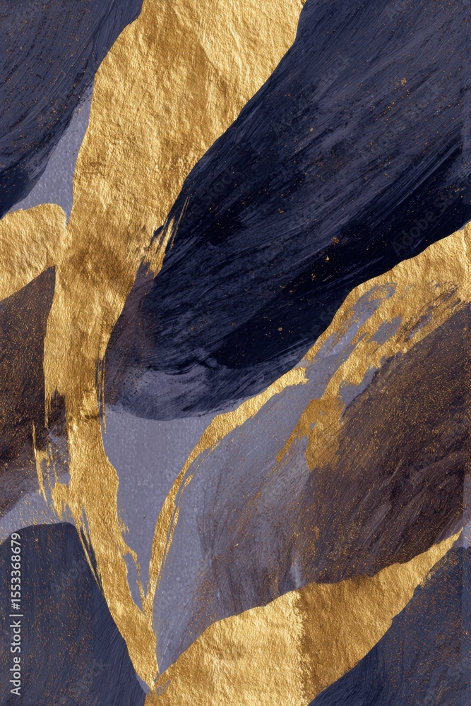 Poster elegant design showcasing a harmonious blend of shimmering gold and deep navy brushstrokes creating 