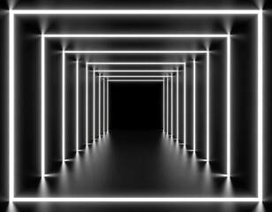 Abstract Glowing Lines Tunnel With Black Background