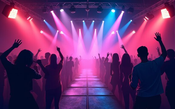 Night dance party music poster flyer layout design template background with neon light and dynamic style. Colorful electro style vector for concert disco, club party, event invitation, cover festival - Powered by Adobe