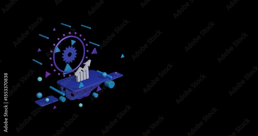 Aufkleber white chart up symbol on a pedestal of abstract geometric shapes floating in the air. abstract conce