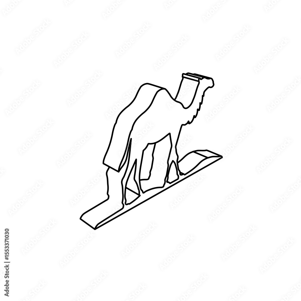 Poster the outline of a large wild camel symbol is made with black lines. 3d view of the object in perspect