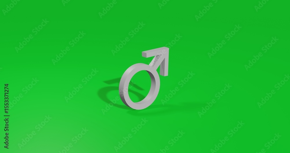 Poster isolated realistic white mars symbol front view with shadow. 3d illustration on green chroma key bac