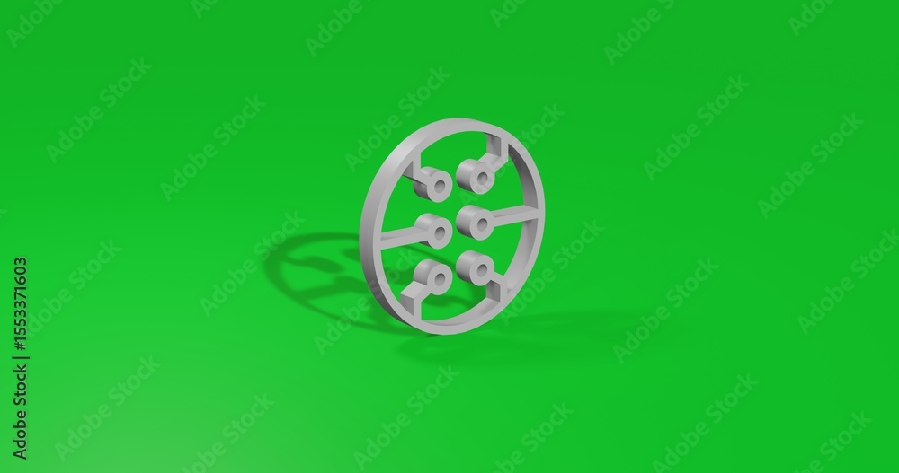 Poster isolated realistic white microcircuit symbol front view with shadow. 3d illustration on green chroma