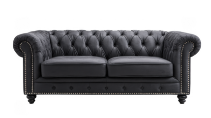 Black Sofa isolated on white background, Black armchair and sofa on white and transparent background