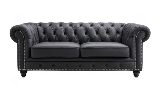 Black Sofa isolated on white background, Black armchair and sofa on white and transparent background