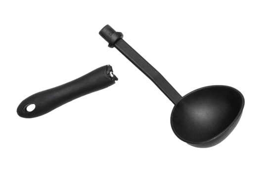 Broken kitchen ladle isolated on white