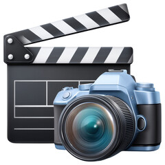 Fototapeta premium Film camera and clapperboard symbolize movie production with embroidery and patch style design creating creative and artistic visual effect