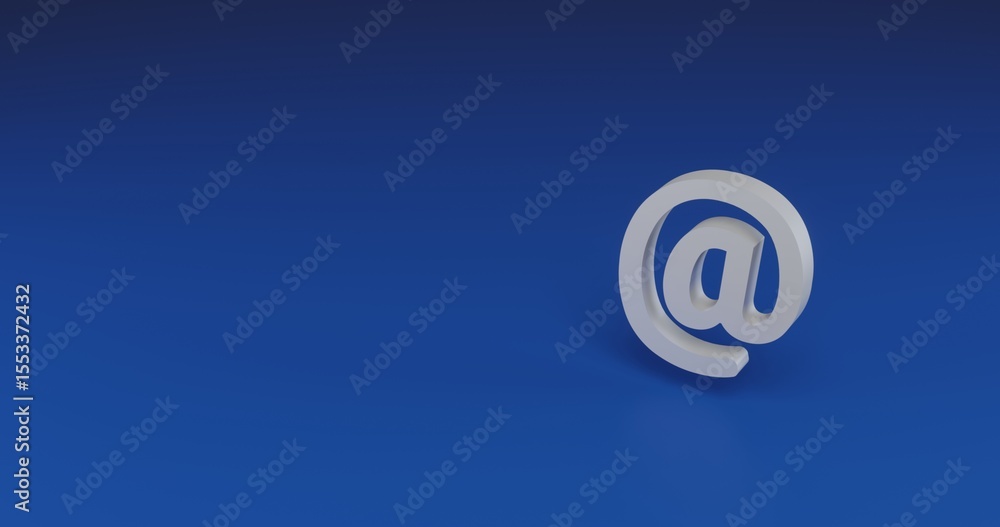 Poster isolated realistic white at symbol with shadow. located on the right side of the scene. 3d illustrat