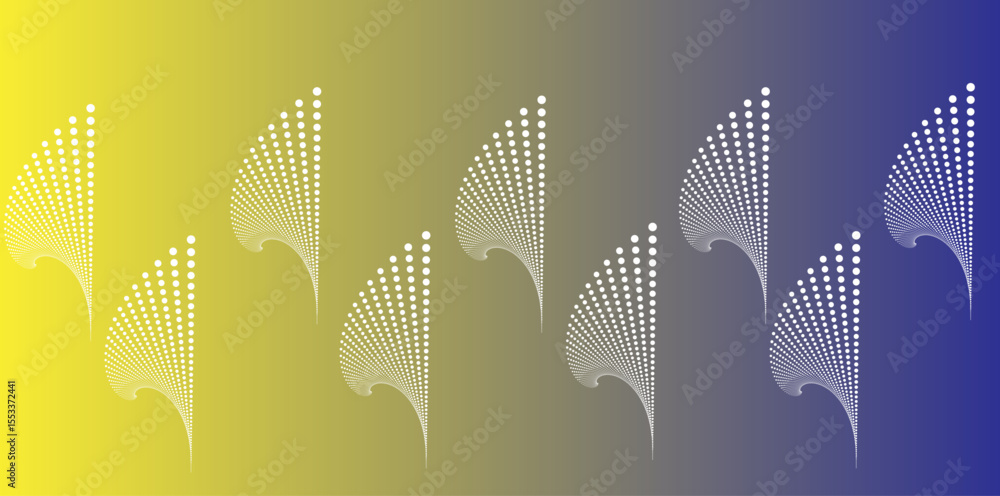 Poster abstract gradient background with repeating semi circular shapes composed of white dots on yellow to