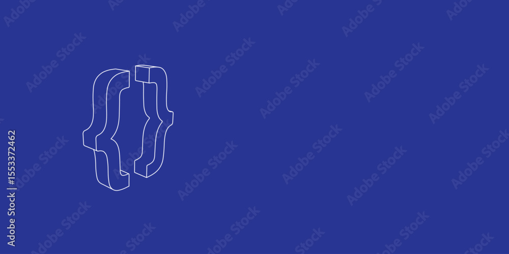 Poster the outline of a large curly brackets symbol made of white lines on the left. 3d view of the object 