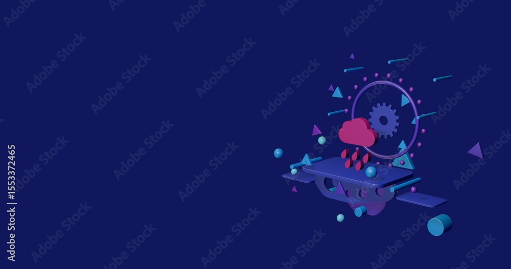 Aufkleber pink rain symbol on a pedestal of abstract geometric shapes floating in the air. abstract concept ar