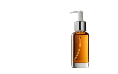 Skincare serum targeting wrinkles packaged in a sleek pump bottle with advanced anti aging ingredients isolated on transparent background PNG