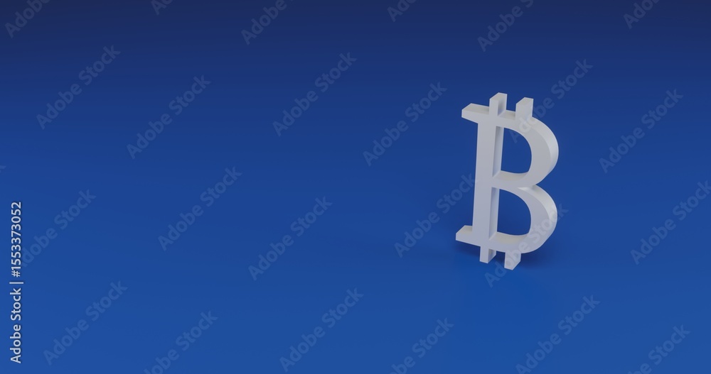 Poster isolated realistic white bitcoin symbol with shadow. located on the right side of the scene. 3d illu