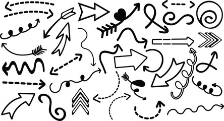 Collection hand drawn arrows. Set simple arrows isolated on white background. Arrow mark icons. Arrow paint - vector stock .
