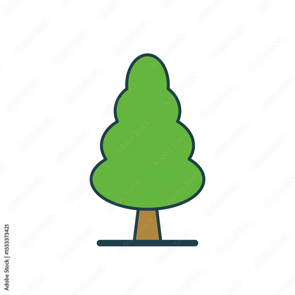 Aufkleber flat style tree with symmetrical rounded canopy and minimal line art, environmental design element