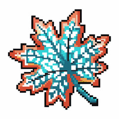 Fototapeta premium Pixel art winter maple leaf illustration digital icy blue design with frosty veins and geometric retro gaming
