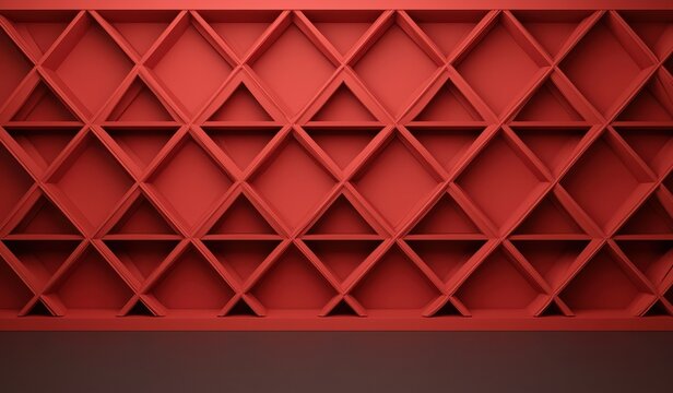 Modern geometric red wall shelf with diamond pattern for decor