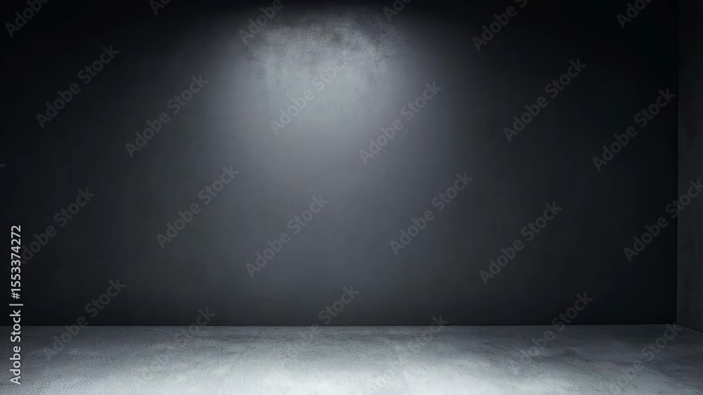 Poster modern empty dark room with concrete floor and walls illuminated by a bright overhead light, minimal