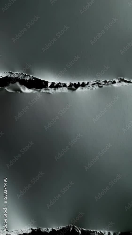Poster dramatic close-up view of horizontally torn gray paper showing rough textures, shadows, and abstract