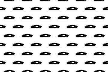 Seamless pattern completely filled with outlines of future car symbols. Elements are evenly spaced. Illustration on transparent background