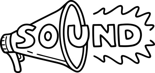 Megaphone amplifying sound, communication concept loudspeaker spreading voice, black and white line art illustration