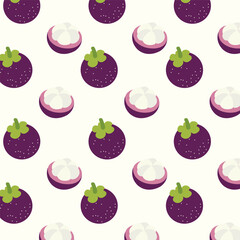 Seamless pattern with hand drawn mangosteen. Tropical wallpaper for kitchen, packaging, textiles, wrapping paper.	