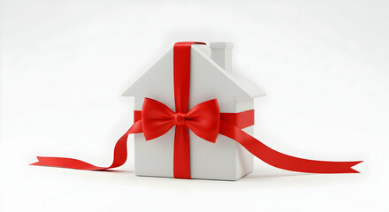 Gift house shaped object with red ribbon