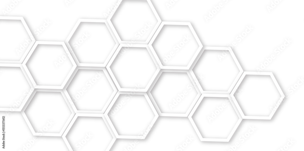 Poster abstract light grey and white hexagon 3d effect pattern with shadow seamless texture background. use